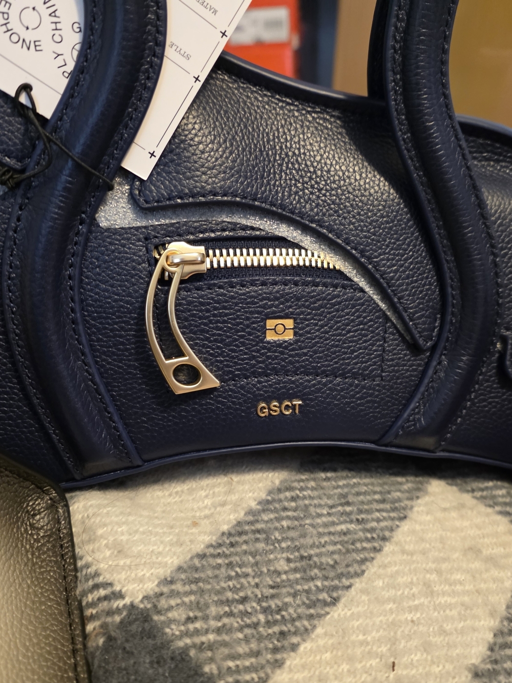 Navy Pebbled Crossbody Bag with Gold Hardware